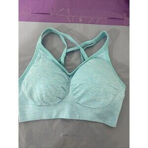 AKAMC Women's Baby Blue Criss Cross Sports Bra Nylon Spandex Size S